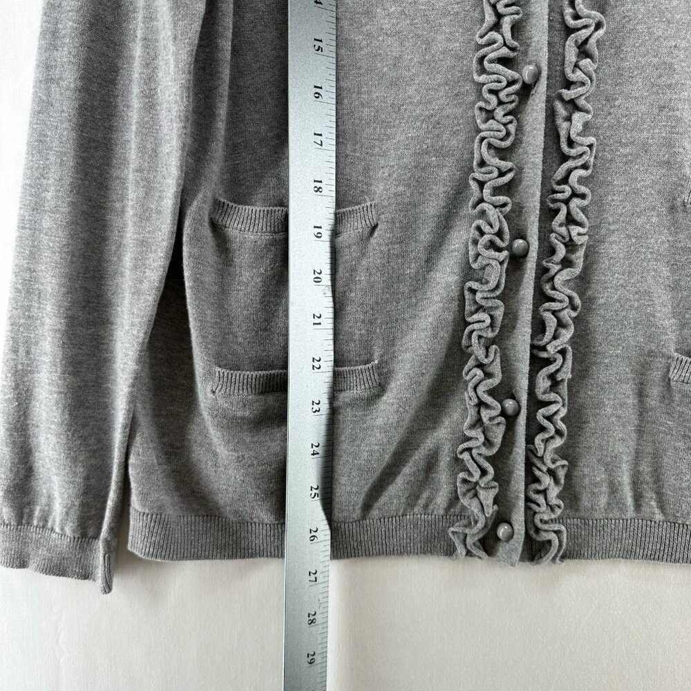 Talbots Cardigan Sweater Womens L Button Up V-Neck Ruffle Placket 4-Pocket Gray - Picture 7 of 12